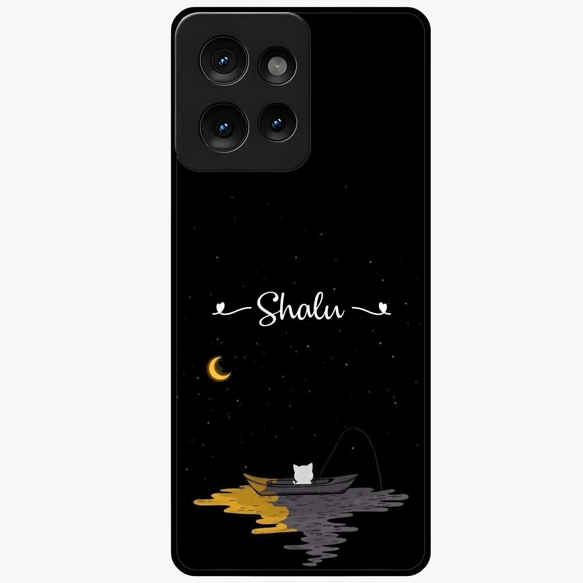 Silent Night Row Glass Case showing flat back view with calm night themed artwork and glossy glass finish.