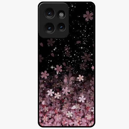 Small Starry Flowers Glass Case showing flat back view with delicate starry floral artwork and glossy glass finish.