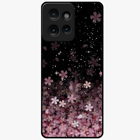 Small Starry Flowers Glass Case showing flat back view with delicate starry floral artwork and glossy glass finish.