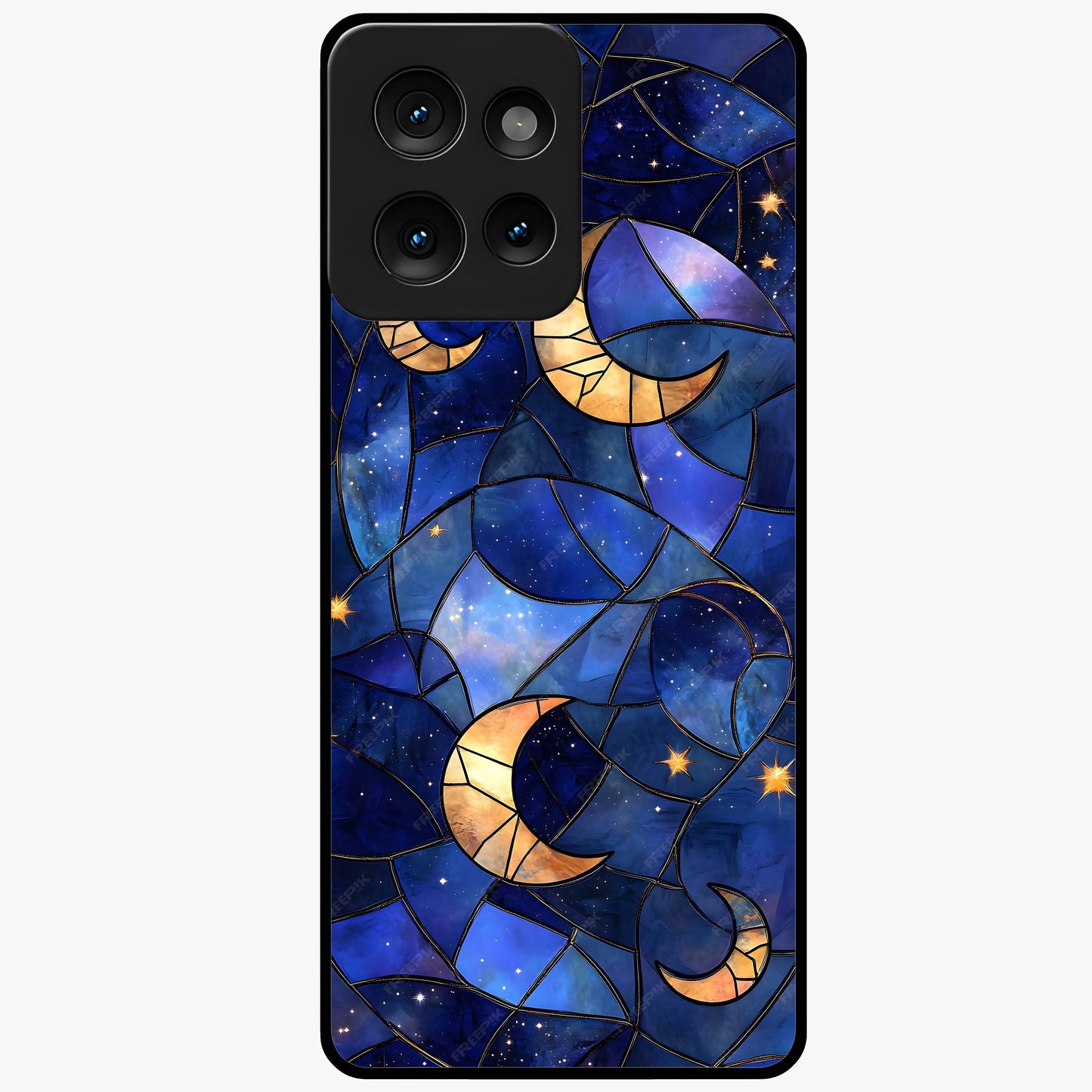 Starlit Sky Tapestry Glass Case showing flat back view with decorative starry sky tapestry artwork and glossy glass finish.