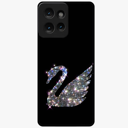 Starlit Swan Grace Glass Case showing flat back view with graceful swan artwork under starry sky and glossy glass finish.