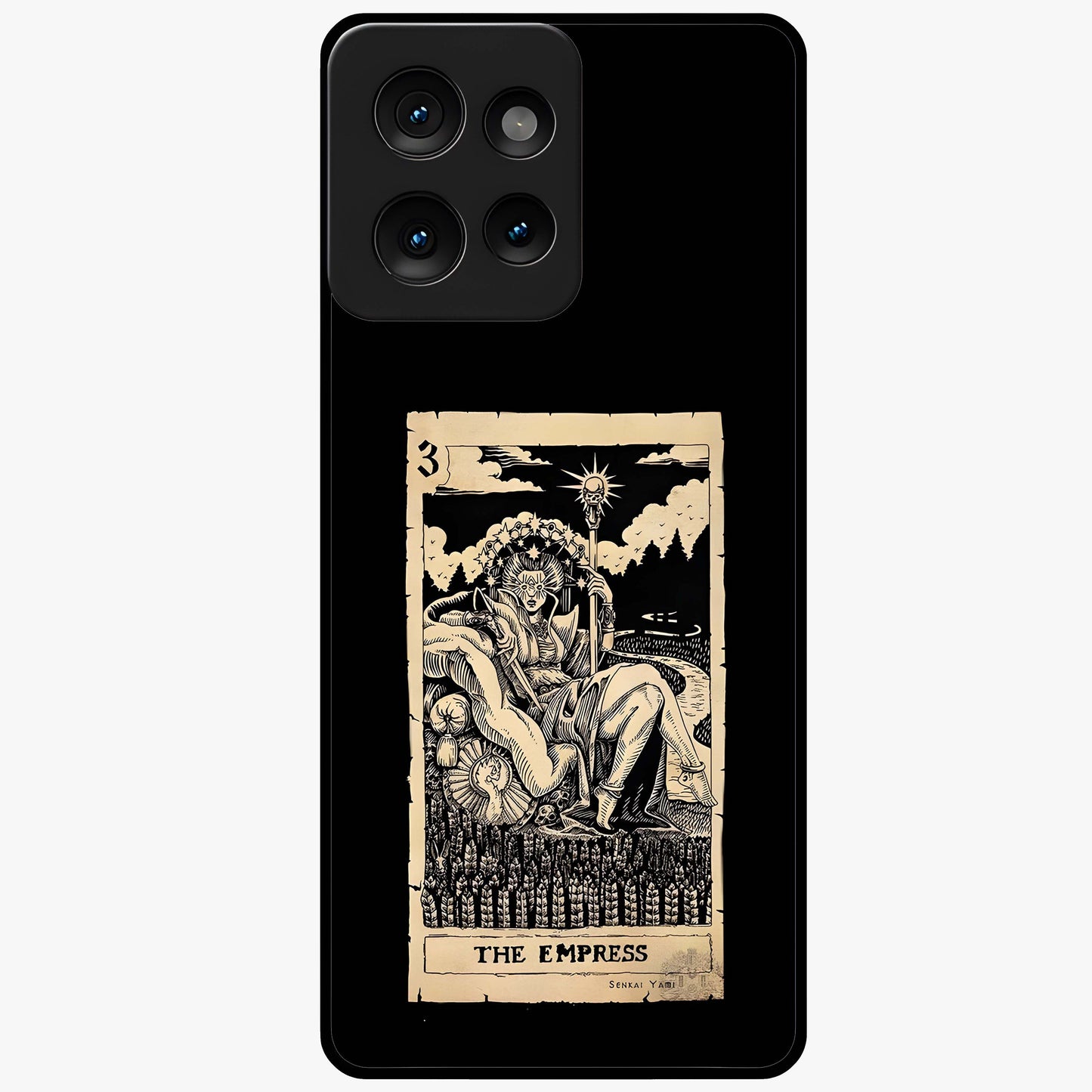 The Empress Glass Case showing flat back view with regal feminine artwork and glossy glass finish.