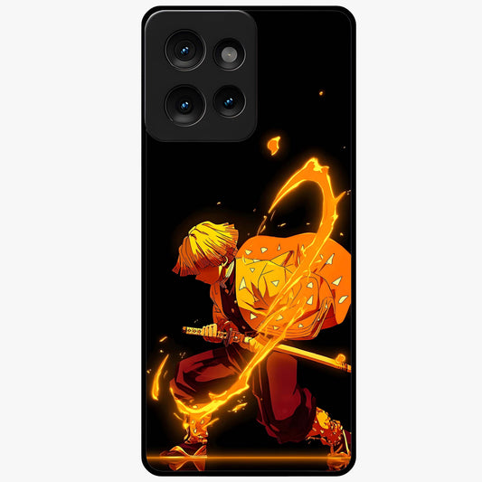 Thunder Flame Execution Glass Case showing flat back view with powerful flame and lightning artwork and glossy glass finish.