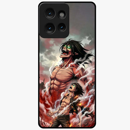 Titan Awakening Fury Glass Case showing flat back view with powerful titan inspired artwork and glossy glass finish.