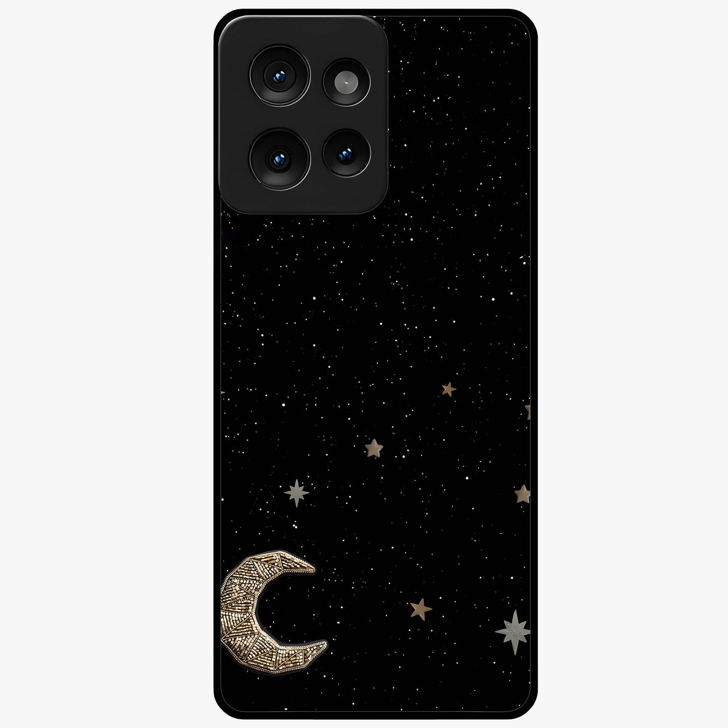 Twinkle Star With Half Moon Glass Case showing flat back view with star and half moon artwork and glossy glass finish.