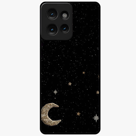 Twinkle Star With Half Moon Glass Case showing flat back view with star and half moon artwork and glossy glass finish.