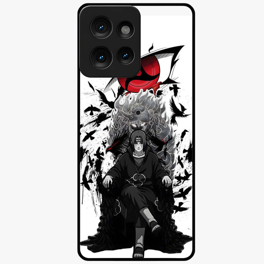 Uchiha Shadow Throne Glass Case showing flat back view with cosmic underwater themed artwork and glossy glass finish.