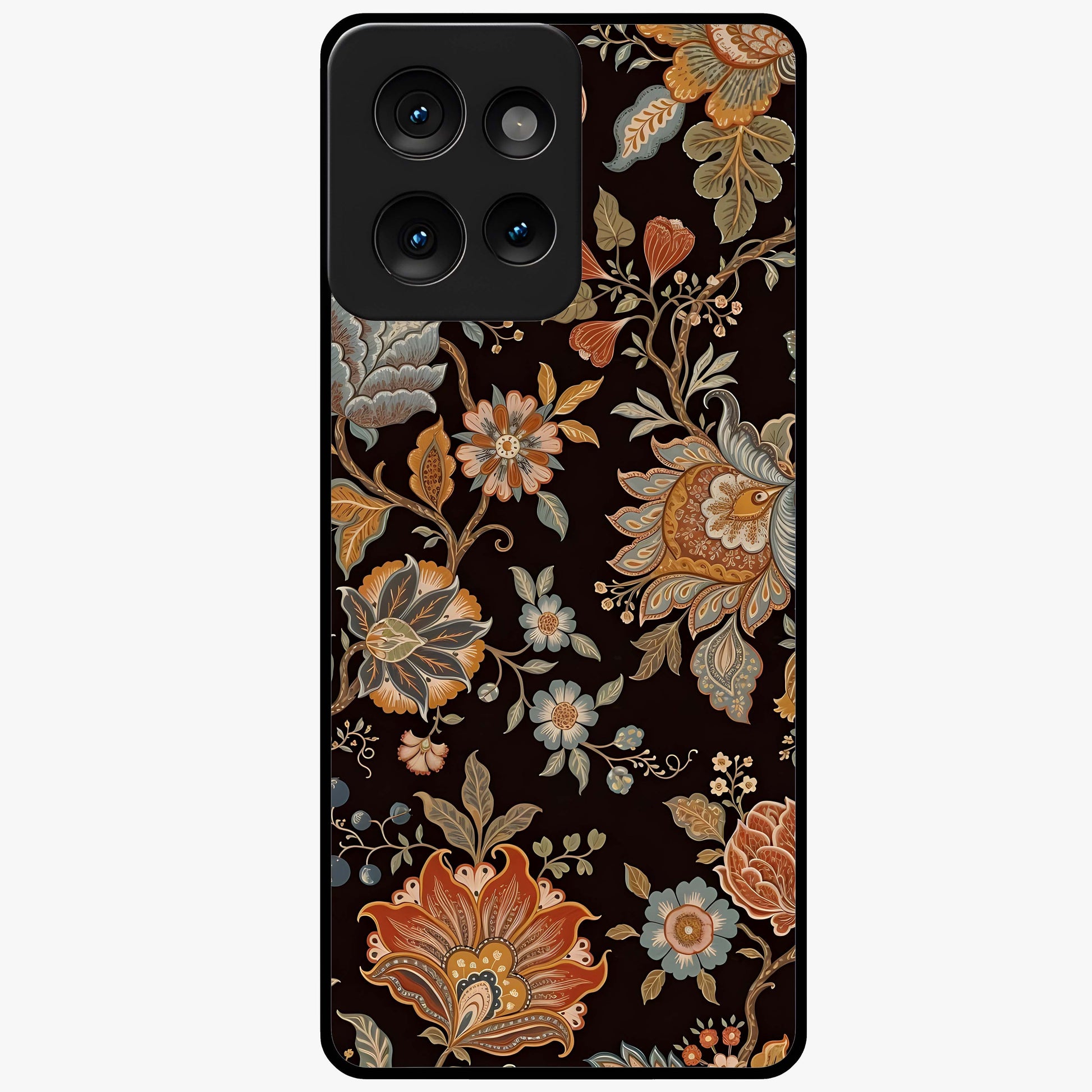 Vintage Floral Dream Glass Case showing flat back view with classic floral artwork and glossy glass finish.