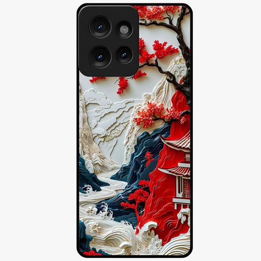 Whispers Of Sakura Waves Glass Case showing flat back view with cherry blossom wave artwork and glossy glass finish.