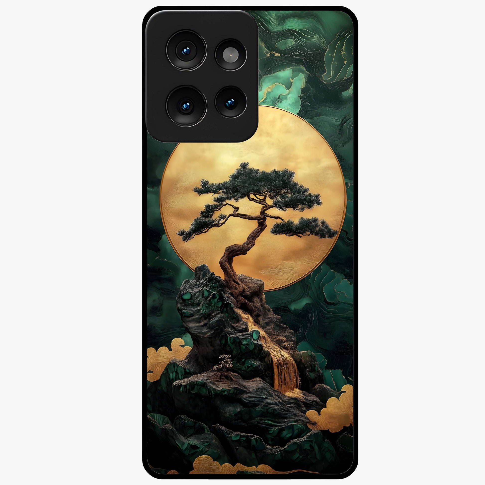 Zen Moon Rise Glass Case showing flat back view with calm moonrise artwork and glossy glass finish.