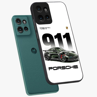 911 Turbo Dominance Glass Case displayed in premium angled mockup highlighting sporty car illustration and sleek glass surface.