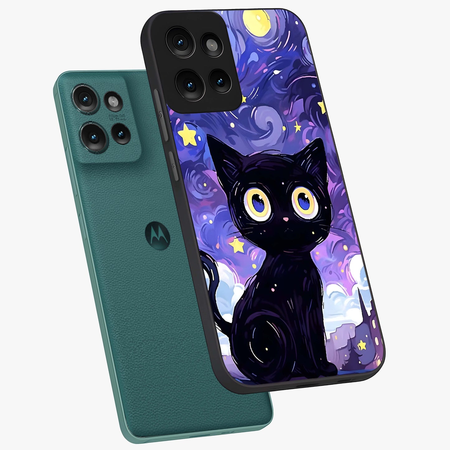 Abstract Cat Art Glass Case displayed in angled mockup highlighting modern abstract cat artwork and sleek glass surface.