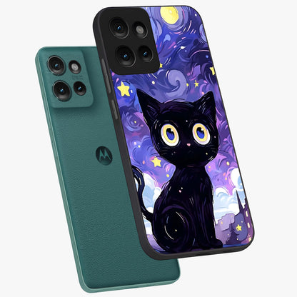 Abstract Cat Art Glass Case displayed in angled mockup highlighting modern abstract cat artwork and sleek glass surface.