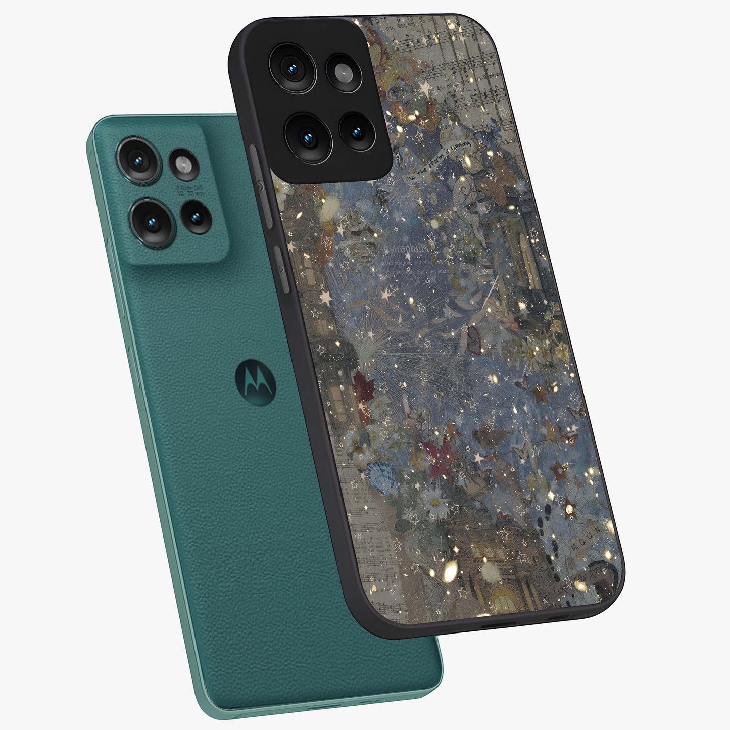 Aesthetic Astrolophia Glass Case displayed in angled mockup highlighting artistic aesthetic elements and smooth glass surface.