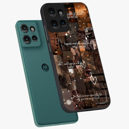 Bittersweet Aesthetic Chaos Glass Case displayed in angled mockup highlighting expressive abstract artwork and edgy aesthetic theme.
