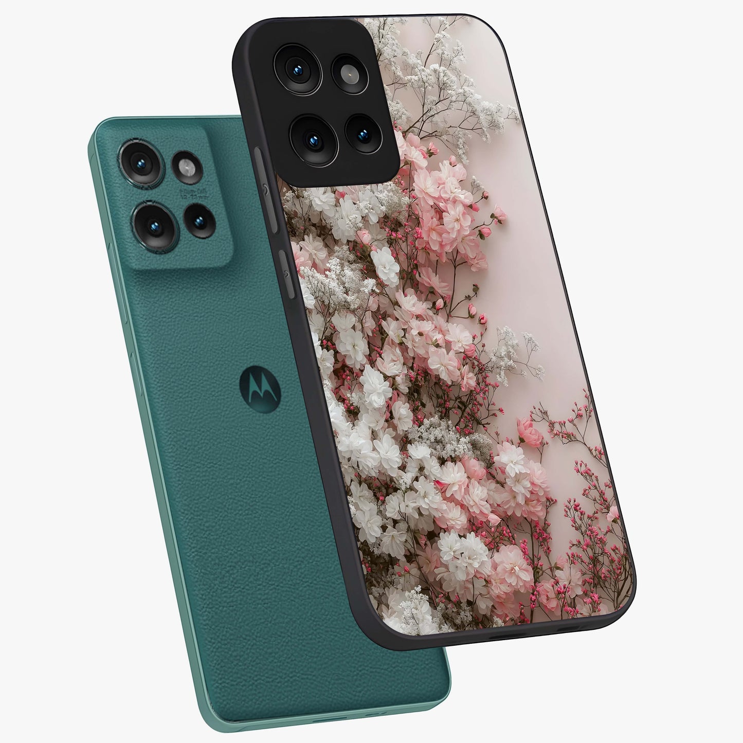 Blush Blossom Cloud Glass Case displayed in angled mockup highlighting soft cloud and blossom design with pastel aesthetic.