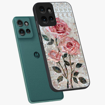 Blush Mosaic Bloom Glass Case displayed in angled mockup highlighting artistic mosaic flower pattern with aesthetic design.