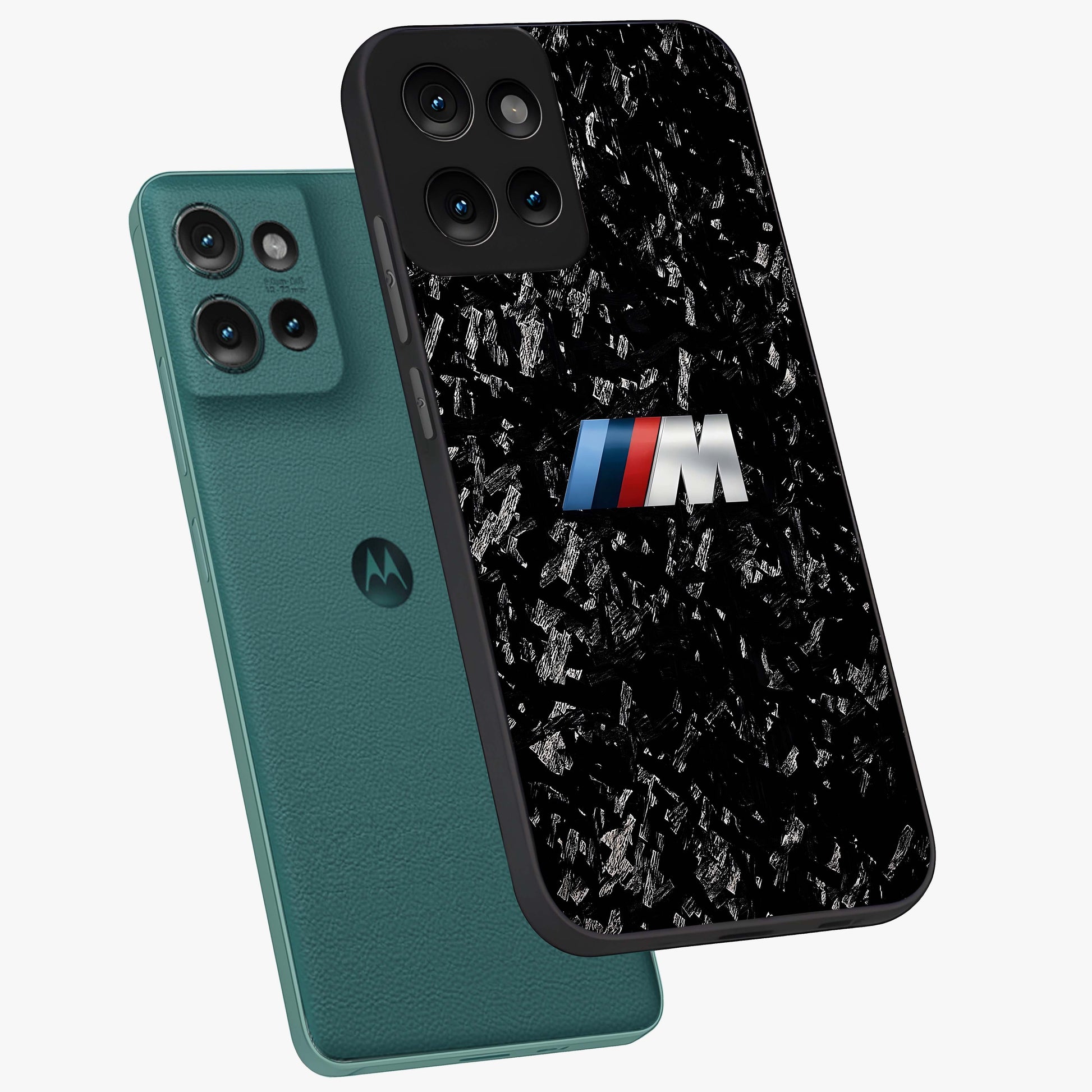 Carbon Speed Mark Glass Case displayed in angled mockup highlighting racing inspired carbon design and sleek aesthetic style.