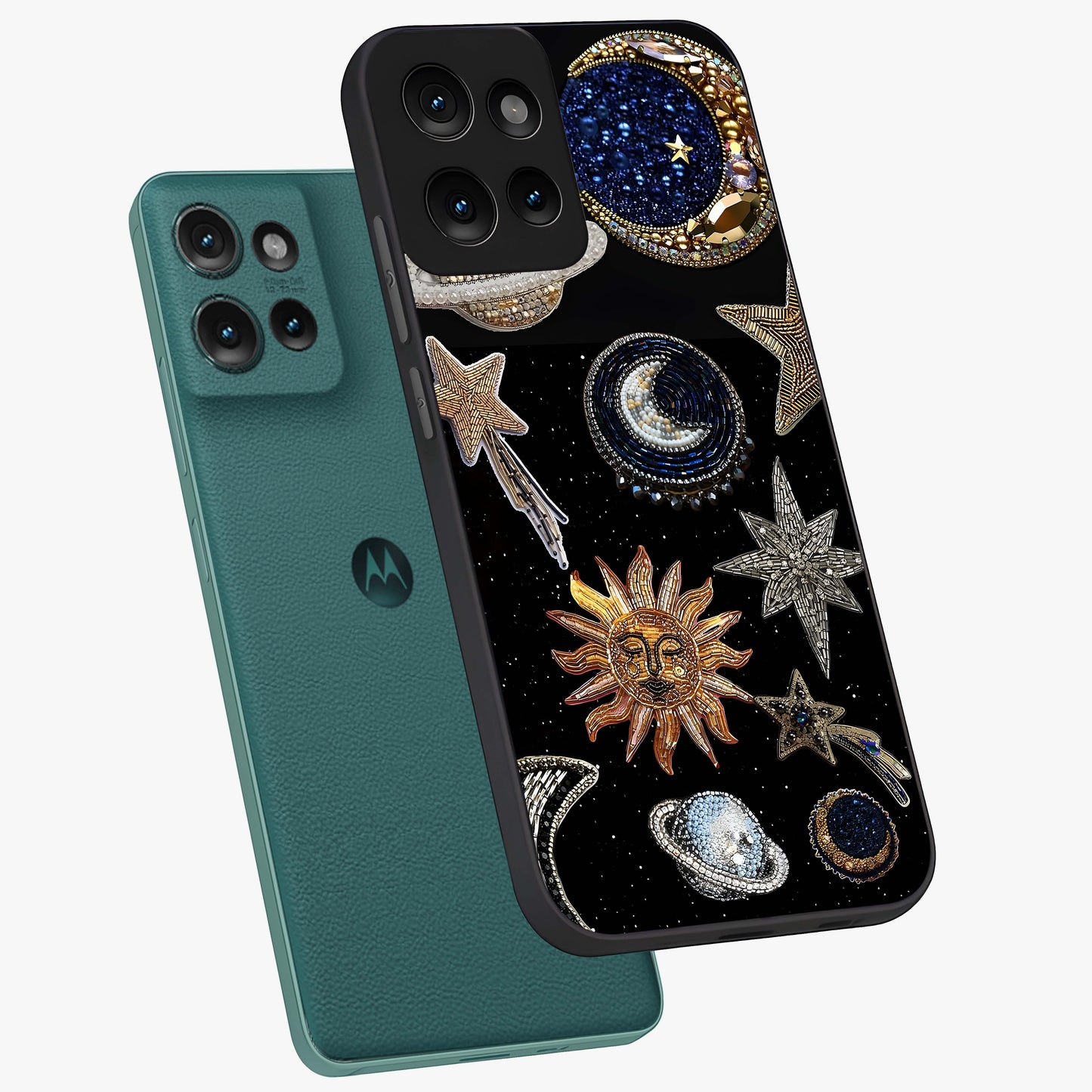 Celestial Gem Constellations Glass Case displayed in angled mockup highlighting gemstone inspired constellation design.