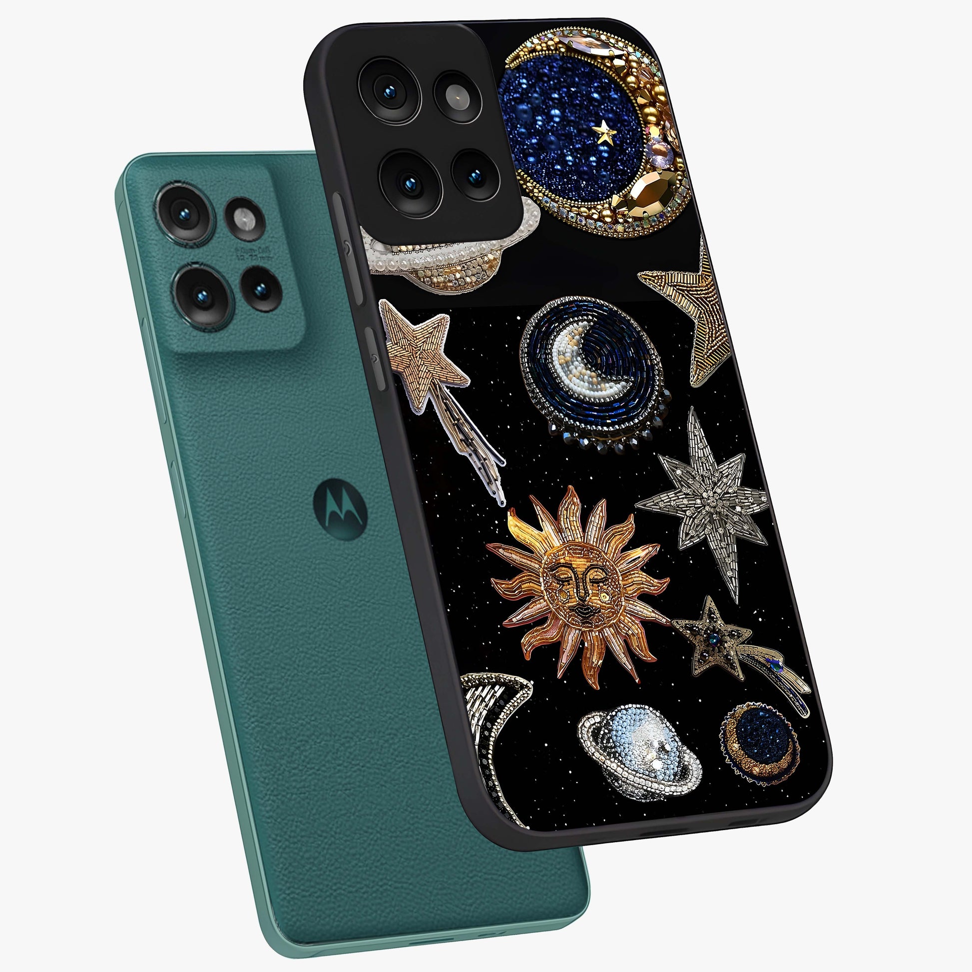 Celestial Gem Constellations Glass Case displayed in angled mockup highlighting gemstone inspired constellation design.