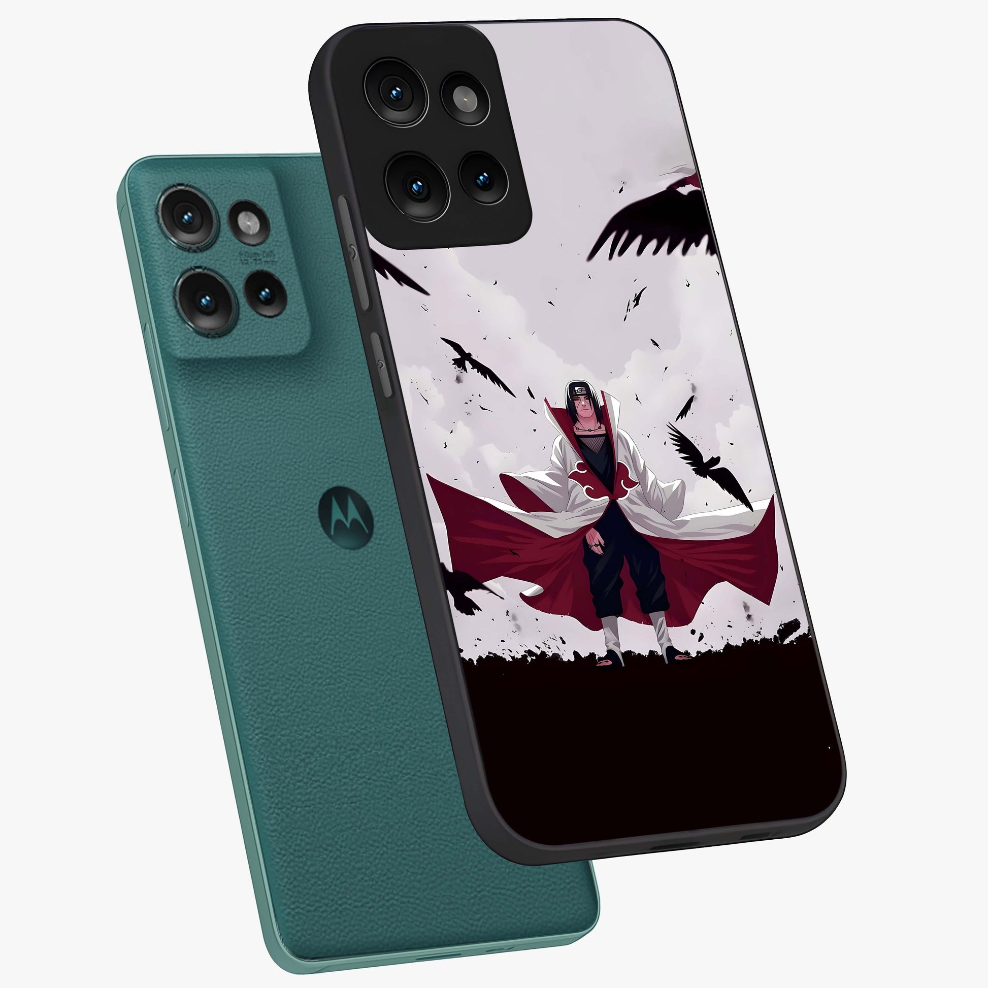 Crimson Crow Ascension Glass Case displayed in angled mockup highlighting powerful crow illustration with dark crimson aesthetic.