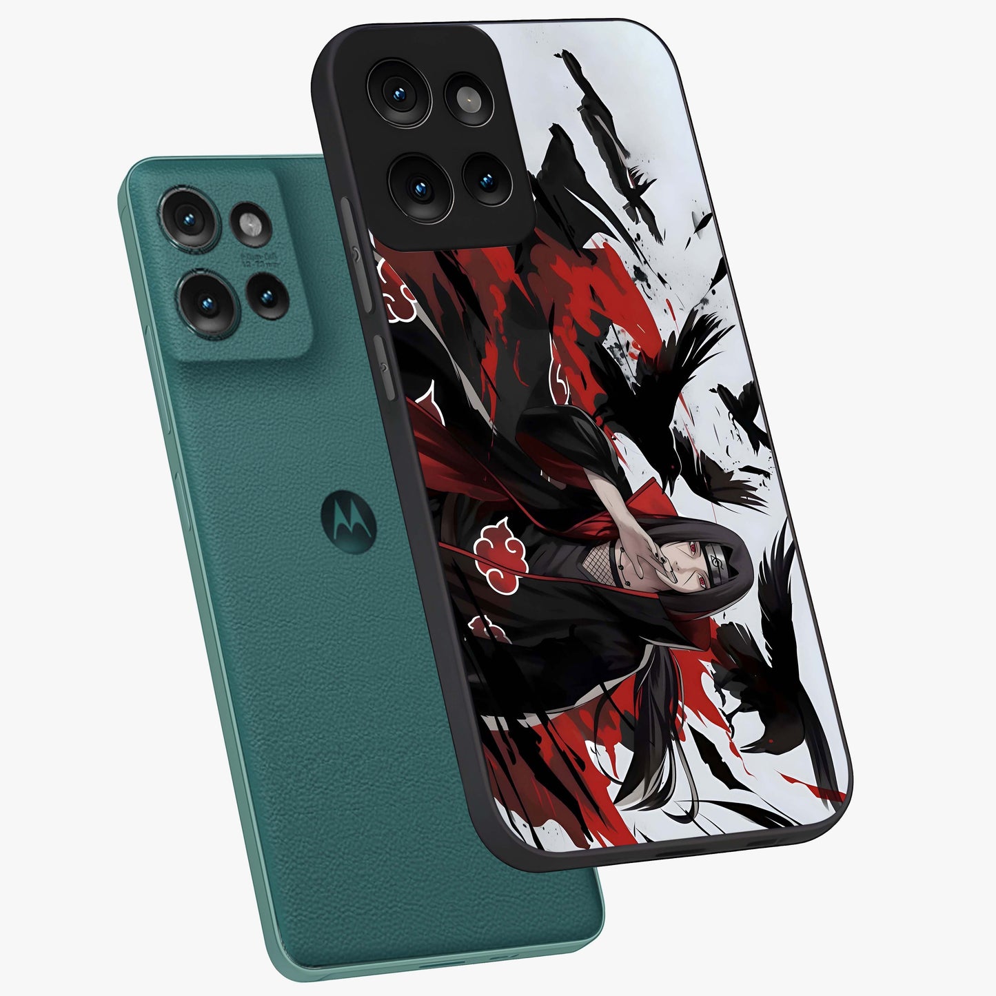 Crimson Crow Illusion Glass Case displayed in angled mockup highlighting mysterious crow graphic with dark aesthetic style.