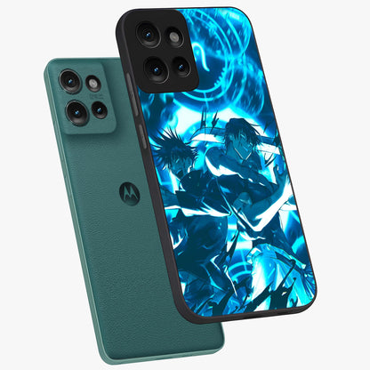 Cursed Energy Clash Glass Case displayed in angled mockup highlighting powerful battle inspired graphic with anime style aesthetic.