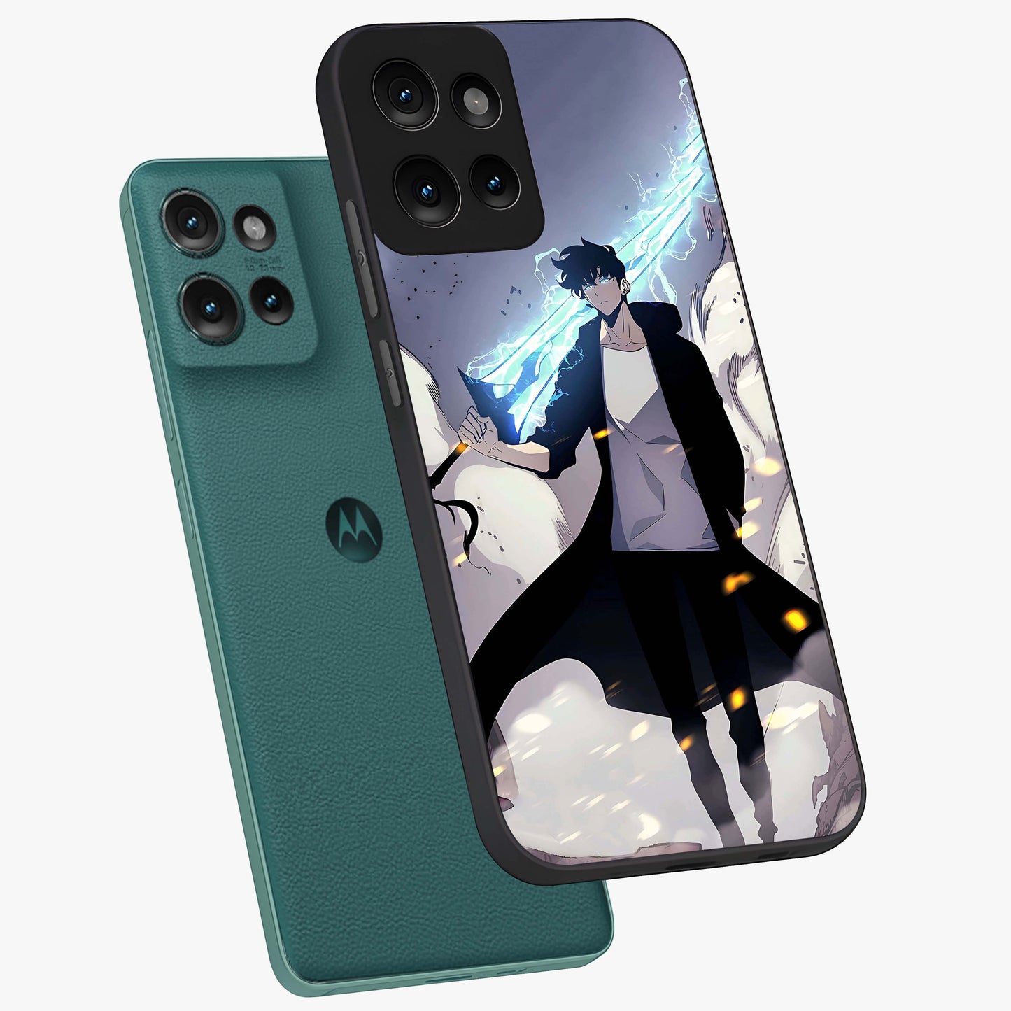 Dark Lightning Anime Warrior Glass Case displayed in angled mockup highlighting powerful lightning themed anime illustration.