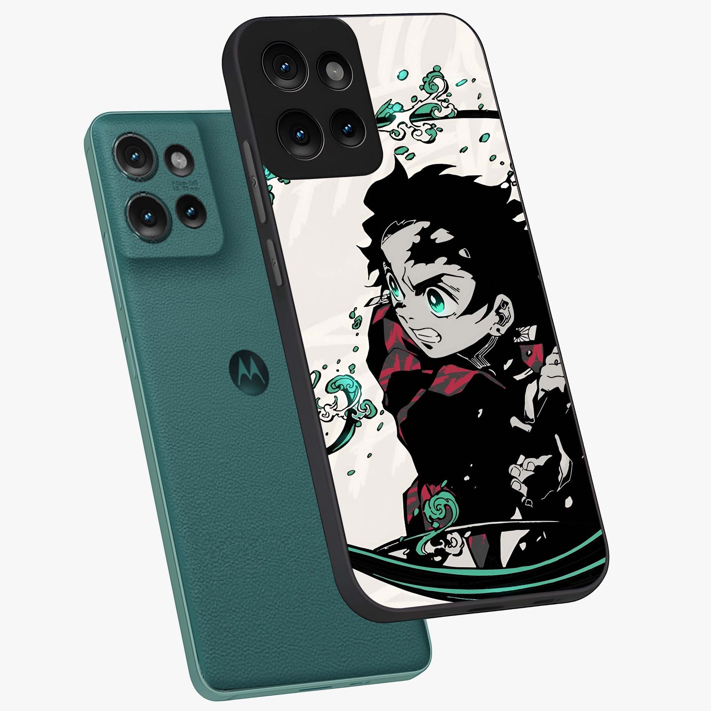 Demon Slayer Glass Case displayed in angled mockup highlighting dramatic anime character design with action aesthetic.