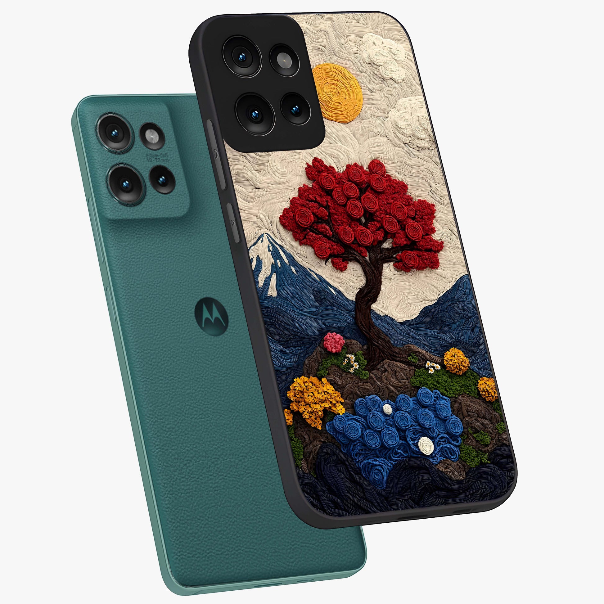 Eternal Nature Tapestry Glass Case displayed in angled mockup highlighting detailed botanical pattern with artistic aesthetic.