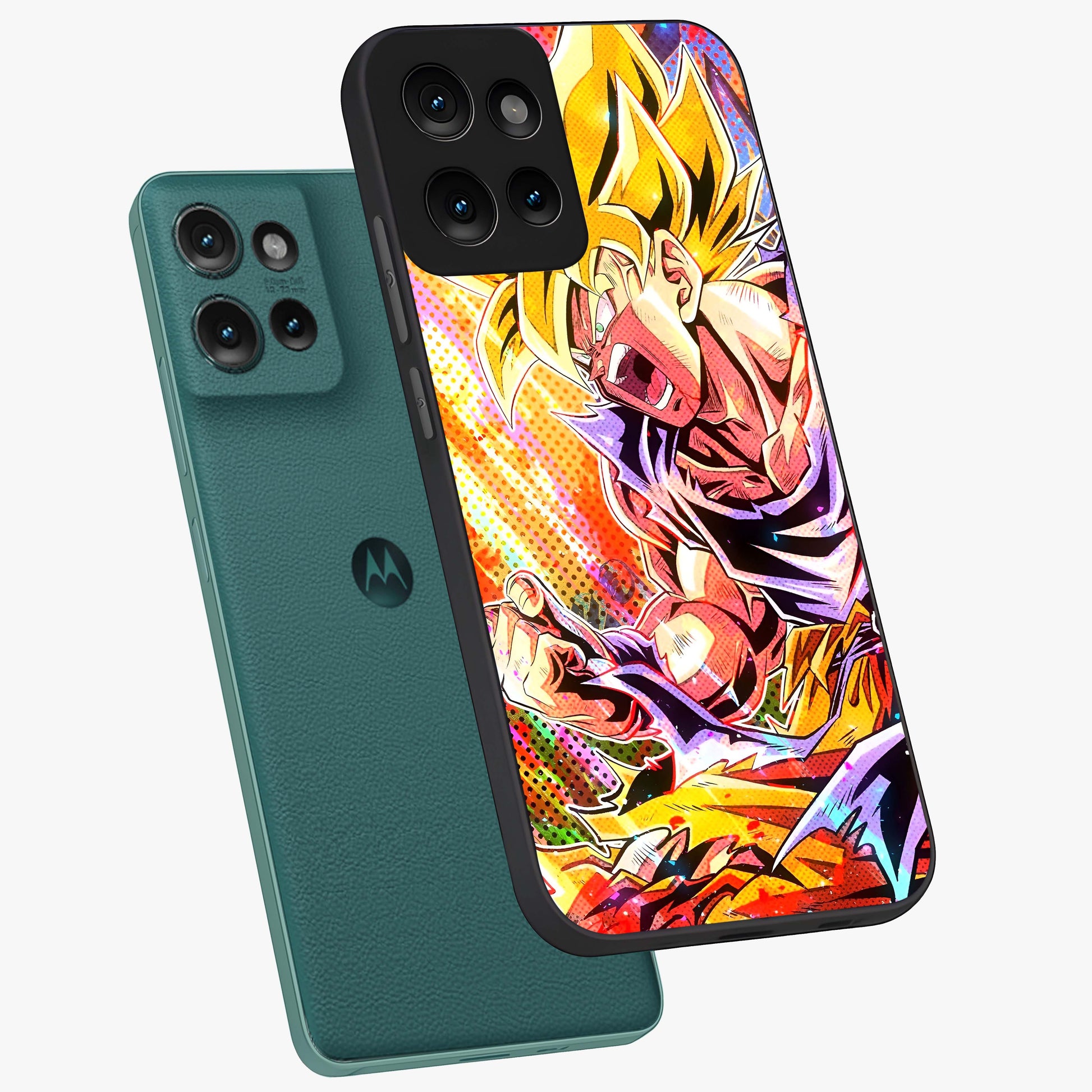Firing Goku Glass Case displayed in angled mockup highlighting dynamic anime character design with action aesthetic.