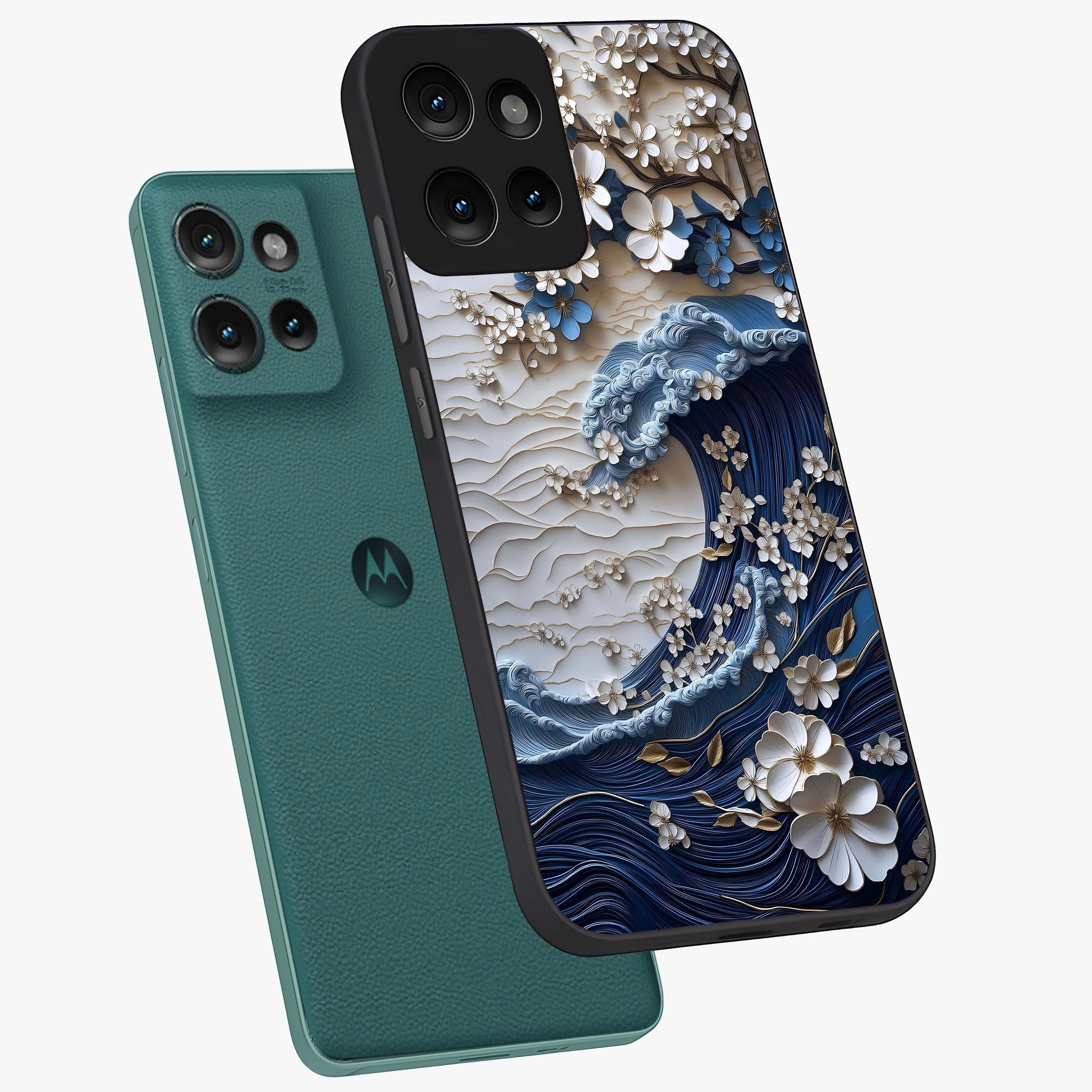 Floral Wave Origami Glass Case displayed in angled mockup highlighting geometric origami flower design with modern aesthetic style.