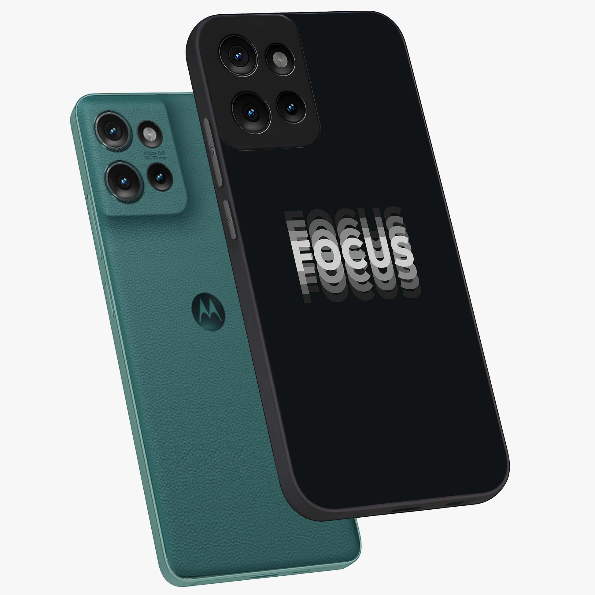 Focus Mode On Glass Case displayed in angled mockup highlighting clean minimal text artwork with modern aesthetic style.