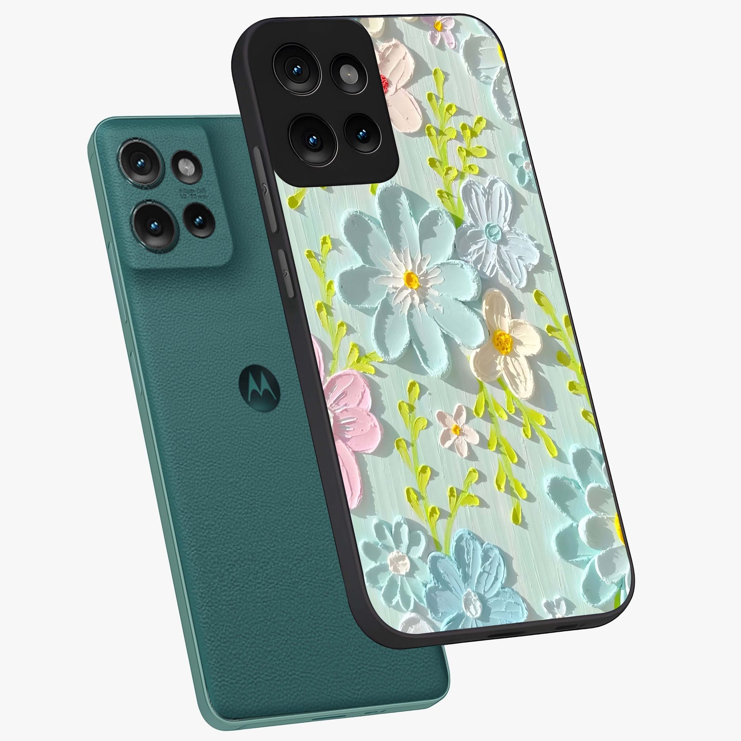 Frosted Petal Garden Glass Case displayed in angled mockup highlighting delicate flower petal design with calm garden aesthetic.