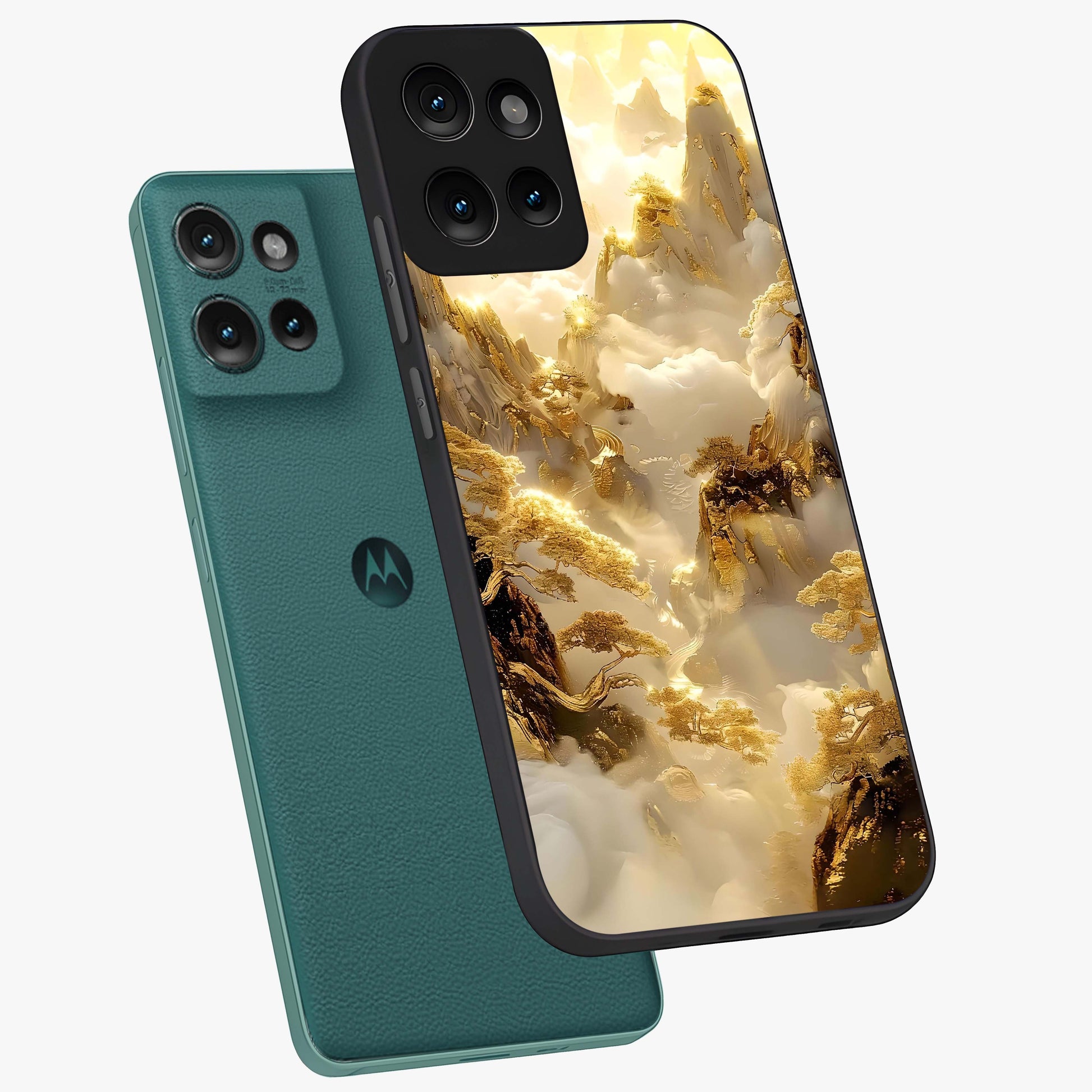 Gates Of Illumination Glass Case displayed in angled mockup highlighting radiant portal inspired design with fantasy aesthetic.