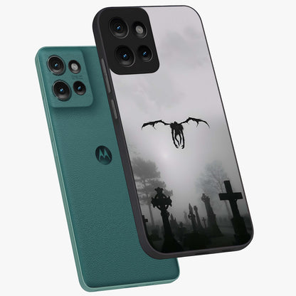 Graveyard Shadow Descent Glass Case displayed in angled mockup highlighting eerie shadow illustration with gothic aesthetic.