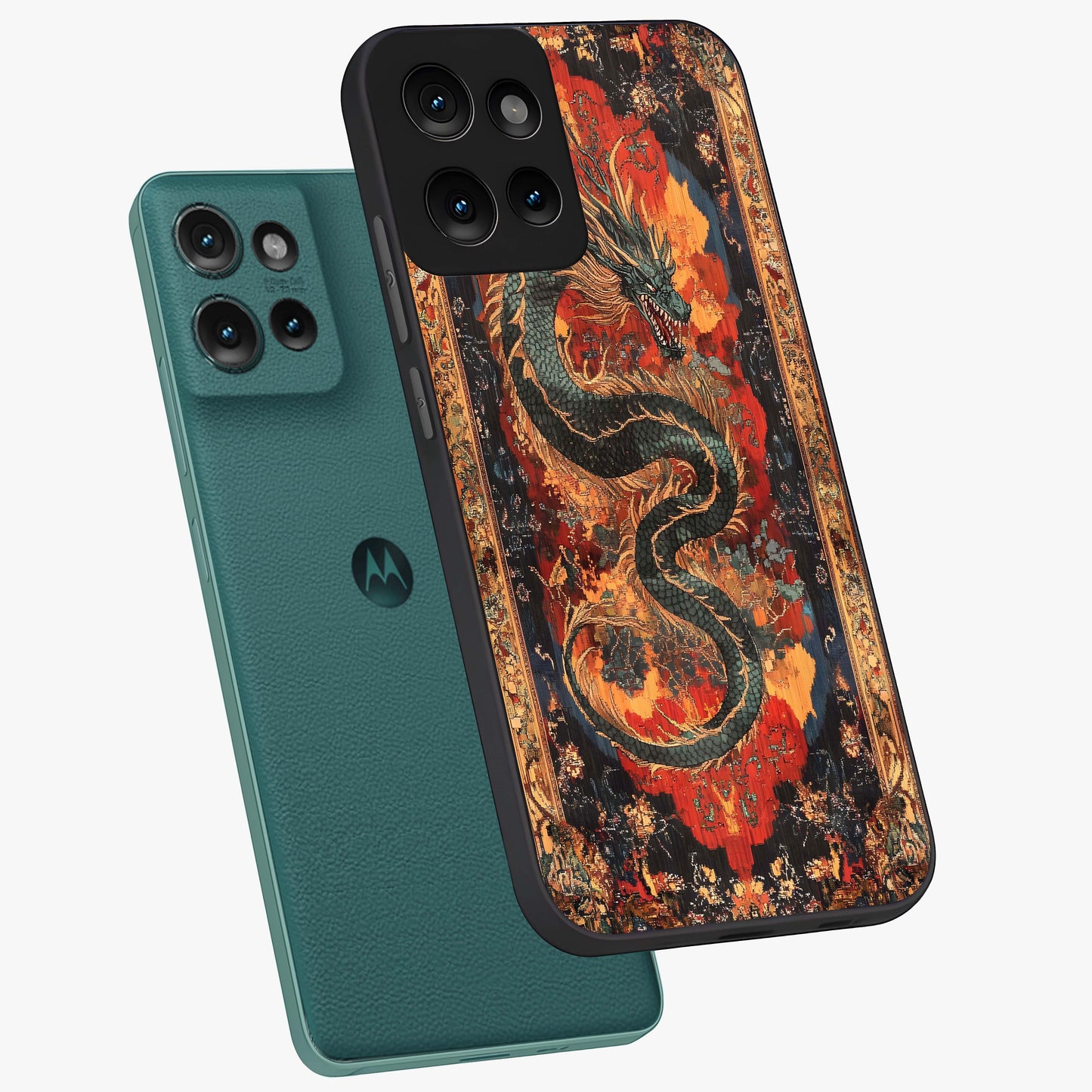Inferno Dragon Soul Glass Case displayed in angled mockup highlighting powerful dragon illustration with inferno aesthetic.