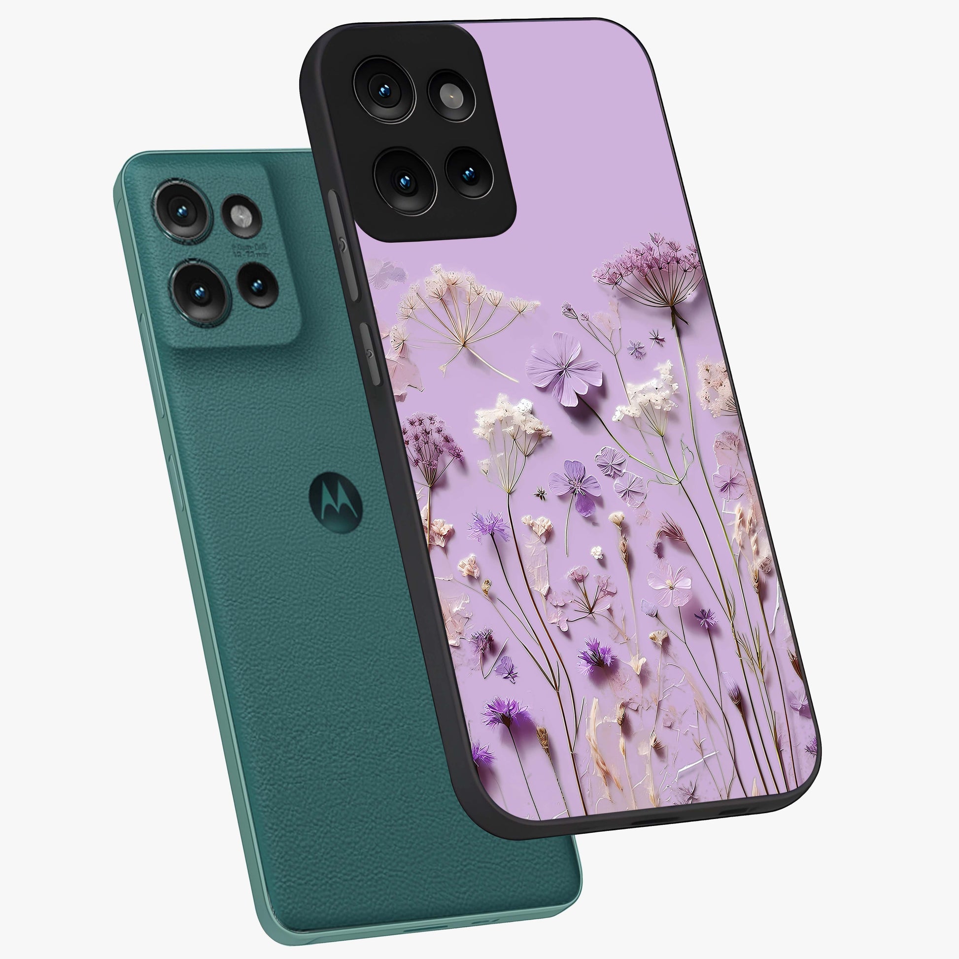 Lavender Blossom Dream Glass Case displayed in angled mockup highlighting dreamy lavender flower design with calming aesthetic style.