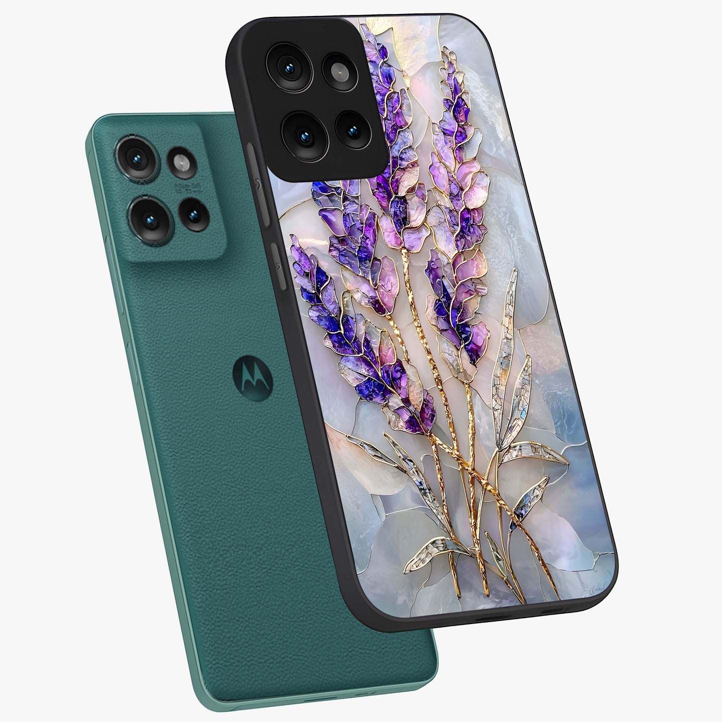 Lavender Dream Glow Glass Case displayed in angled mockup highlighting dreamy purple glow design with soft artistic style.
