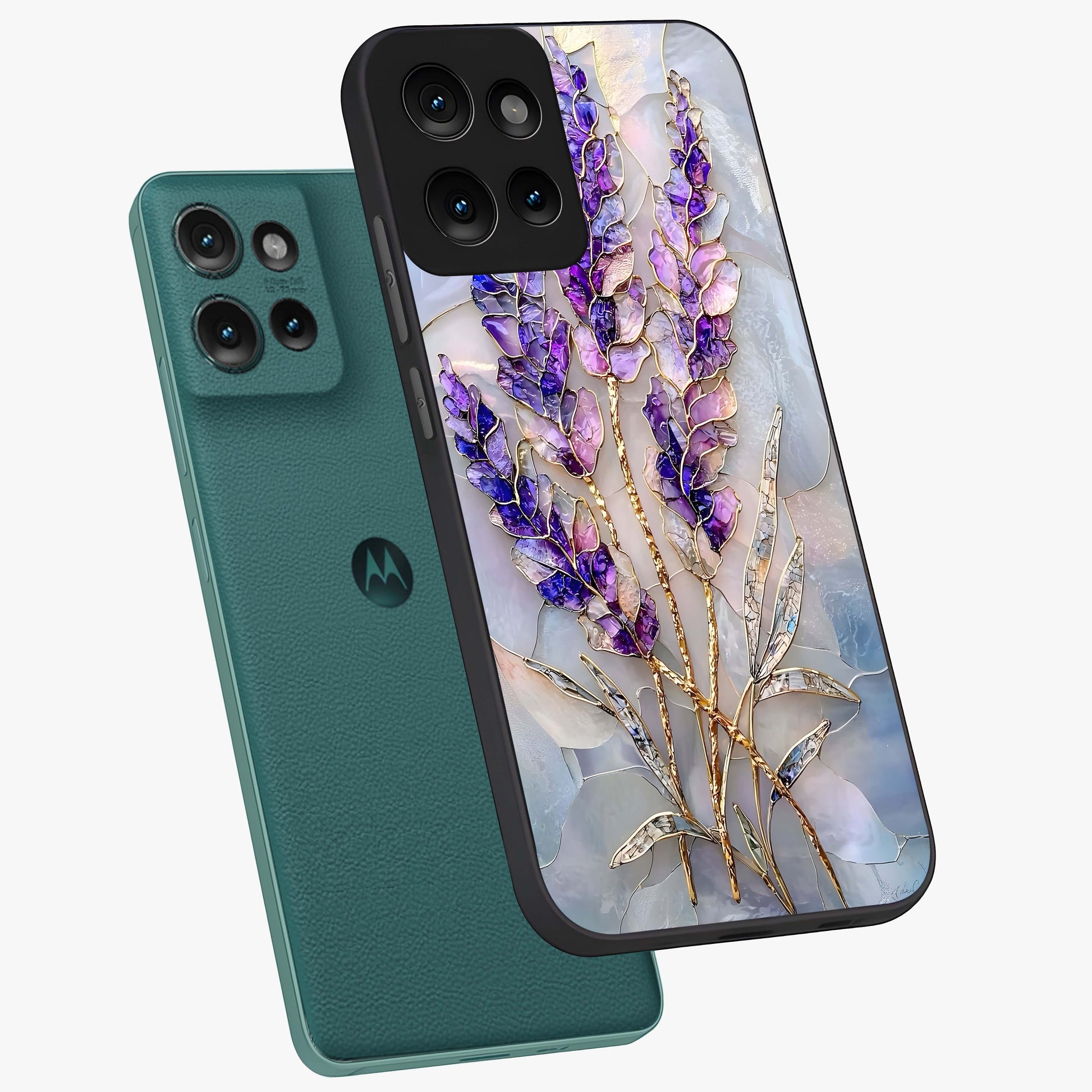 Lavender Dream Glow Glass Case displayed in angled mockup highlighting dreamy purple glow design with soft artistic style.