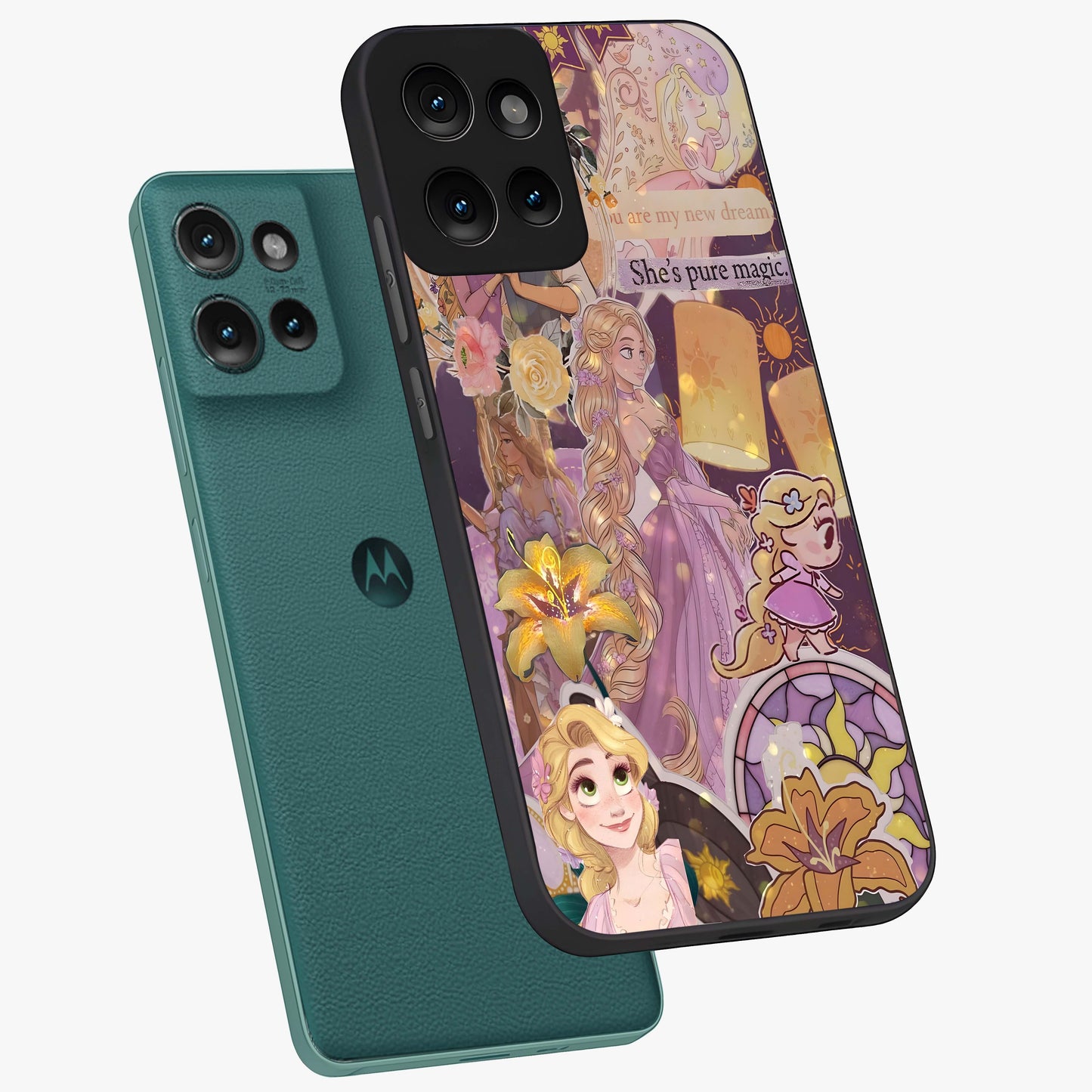 Magical Tangled Dream Glass Case displayed in angled mockup highlighting whimsical fantasy design with magical aesthetic.