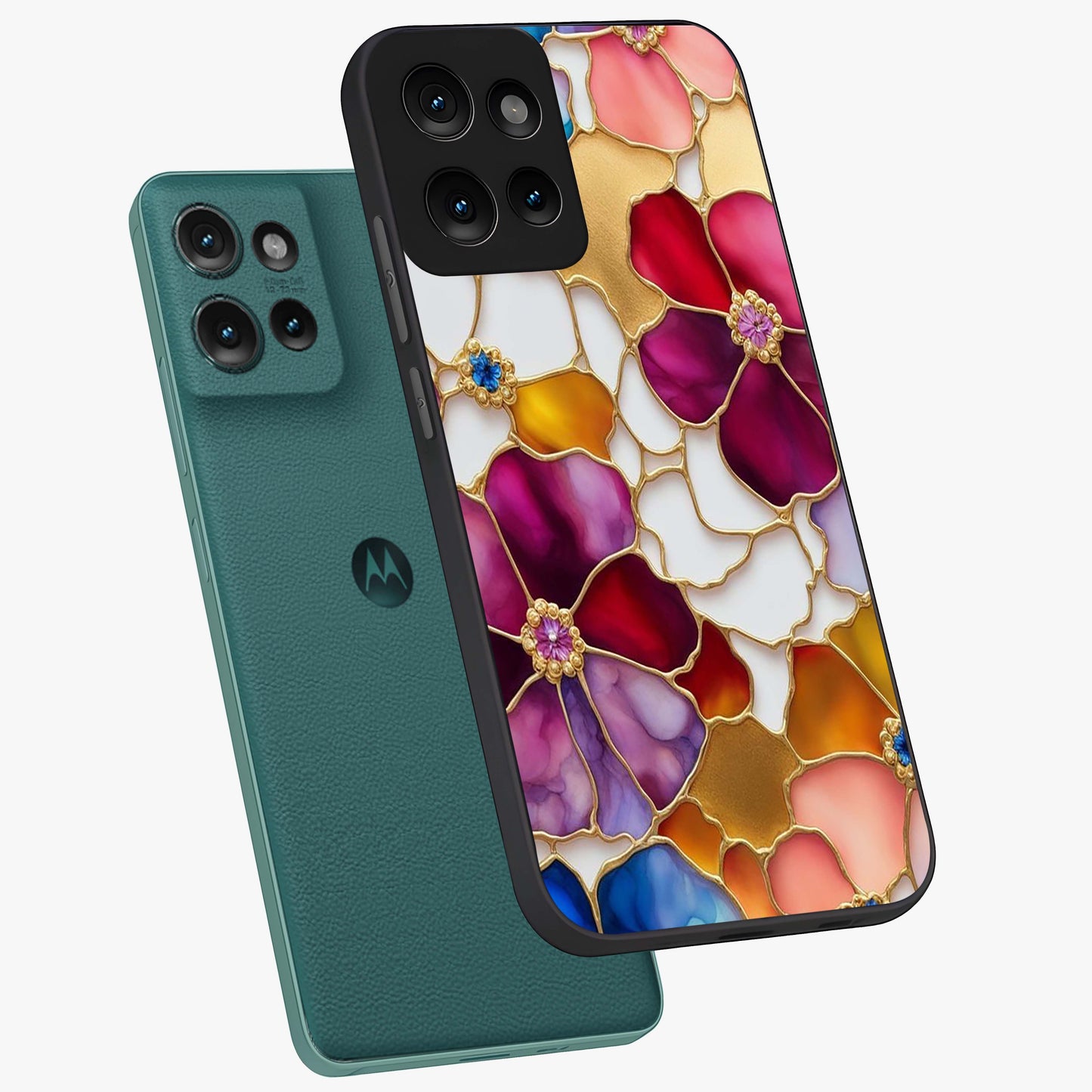 Marble Flower Pattern Glass Case displayed in angled mockup highlighting elegant marble floral design with modern aesthetic.