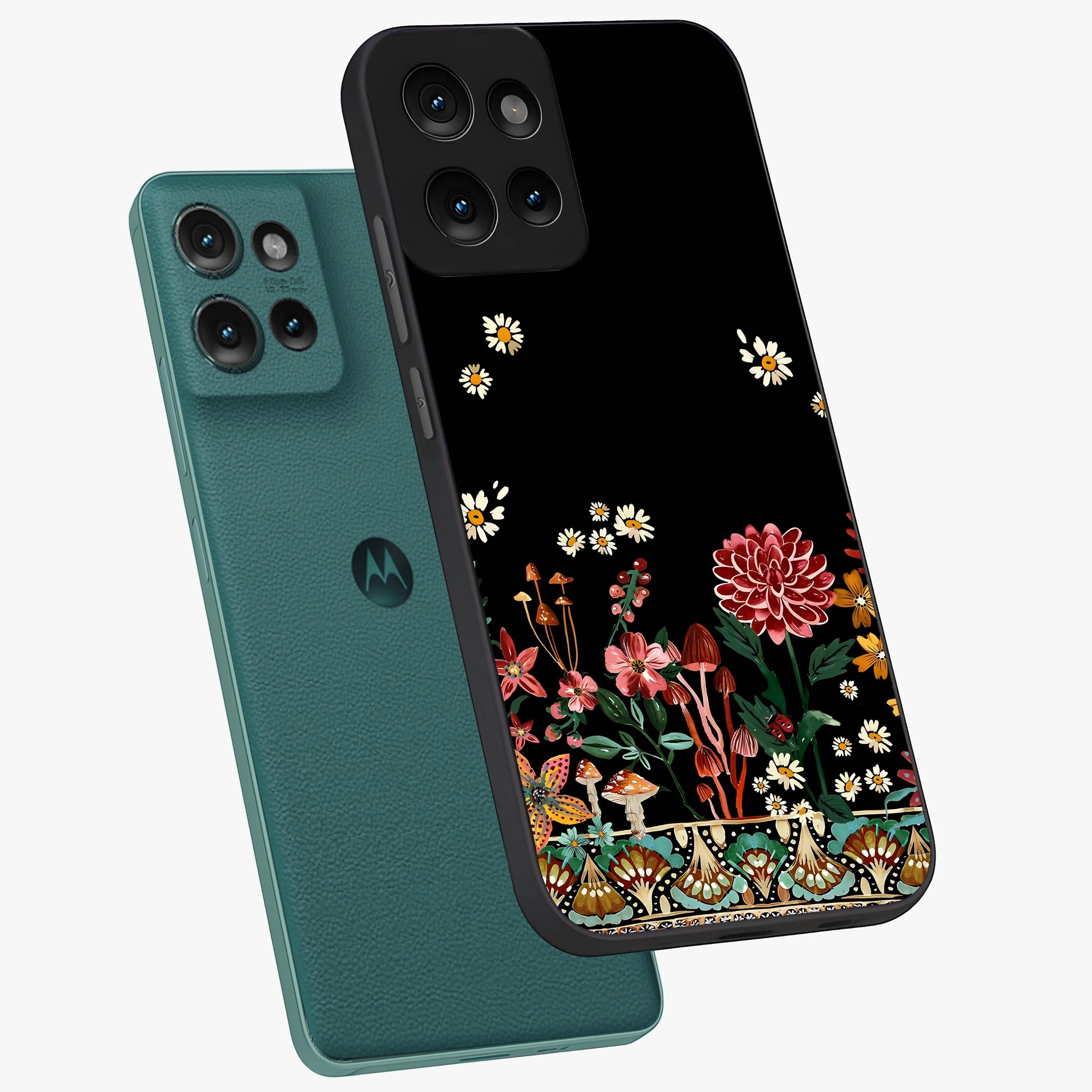 Midnight Bloom Pattern Glass Case displayed in angled mockup highlighting elegant flower design with midnight aesthetic style.