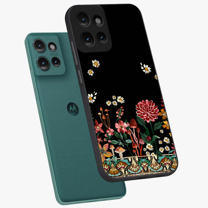 Midnight Bloom Pattern Glass Case displayed in angled mockup highlighting elegant flower design with midnight aesthetic style.