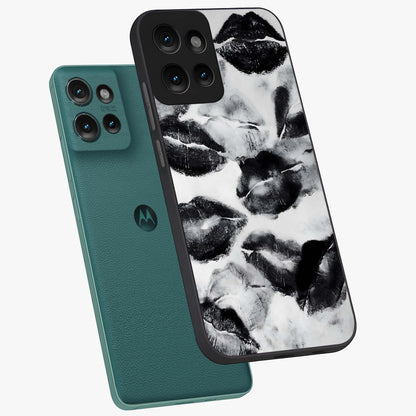 Midnight Kiss Marks Glass Case displayed in angled mockup highlighting playful romantic design with bold midnight aesthetic.