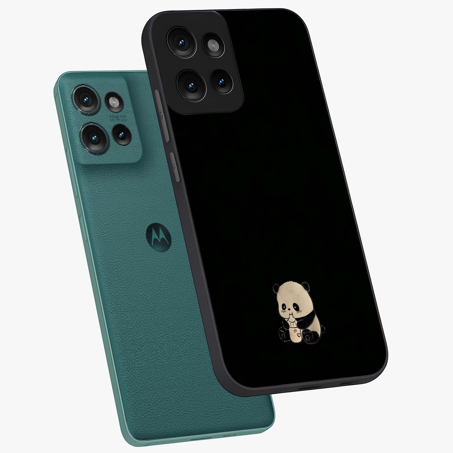 Midnight Panda Love Glass Case displayed in angled mockup highlighting adorable panda illustration with midnight aesthetic.