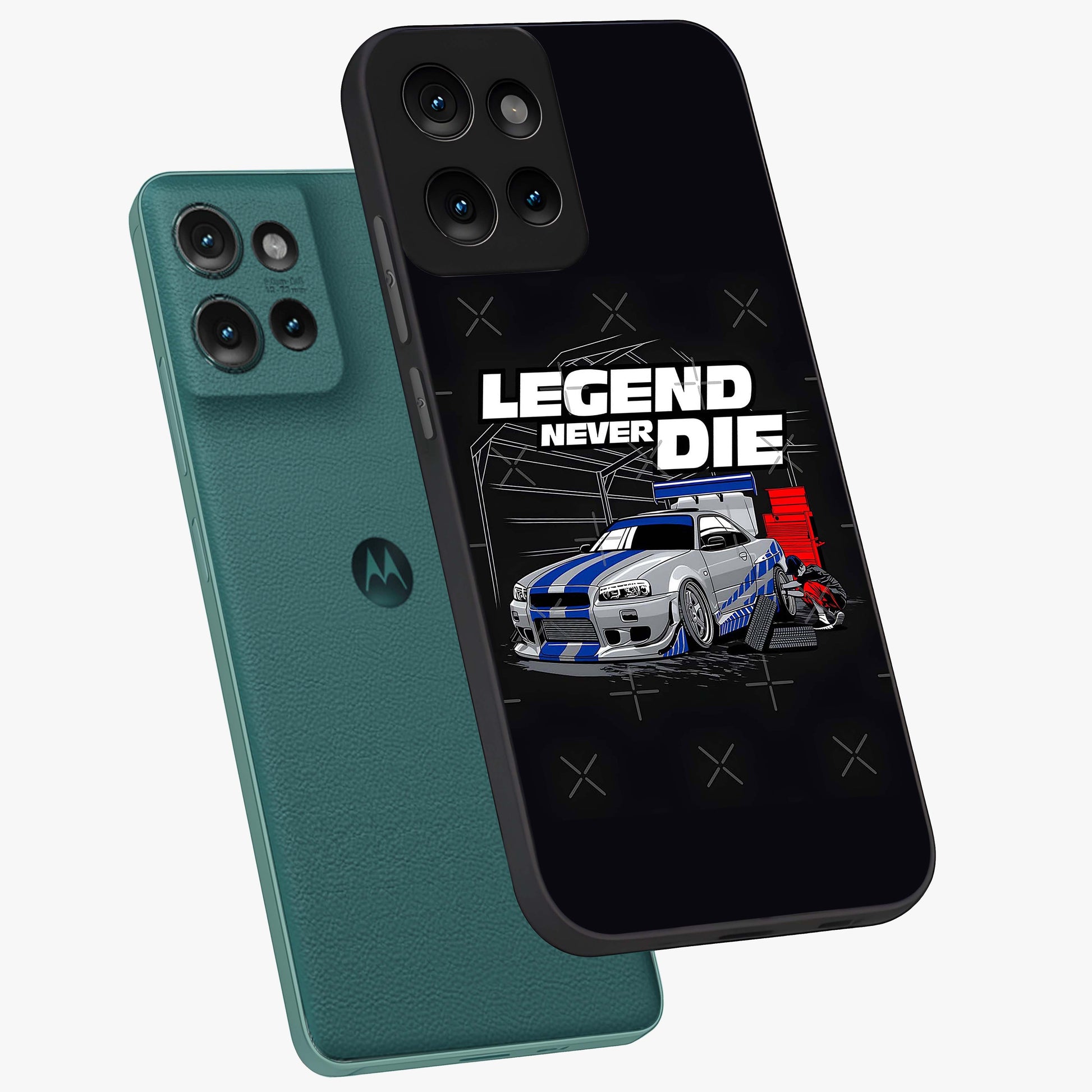 Midnight Racing Legacy Glass Case displayed in angled mockup highlighting dynamic automotive design with bold midnight aesthetic.
