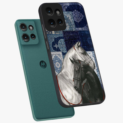 Midnight Stallion Blues Glass Case displayed in angled mockup highlighting powerful stallion illustration with deep midnight tones.
