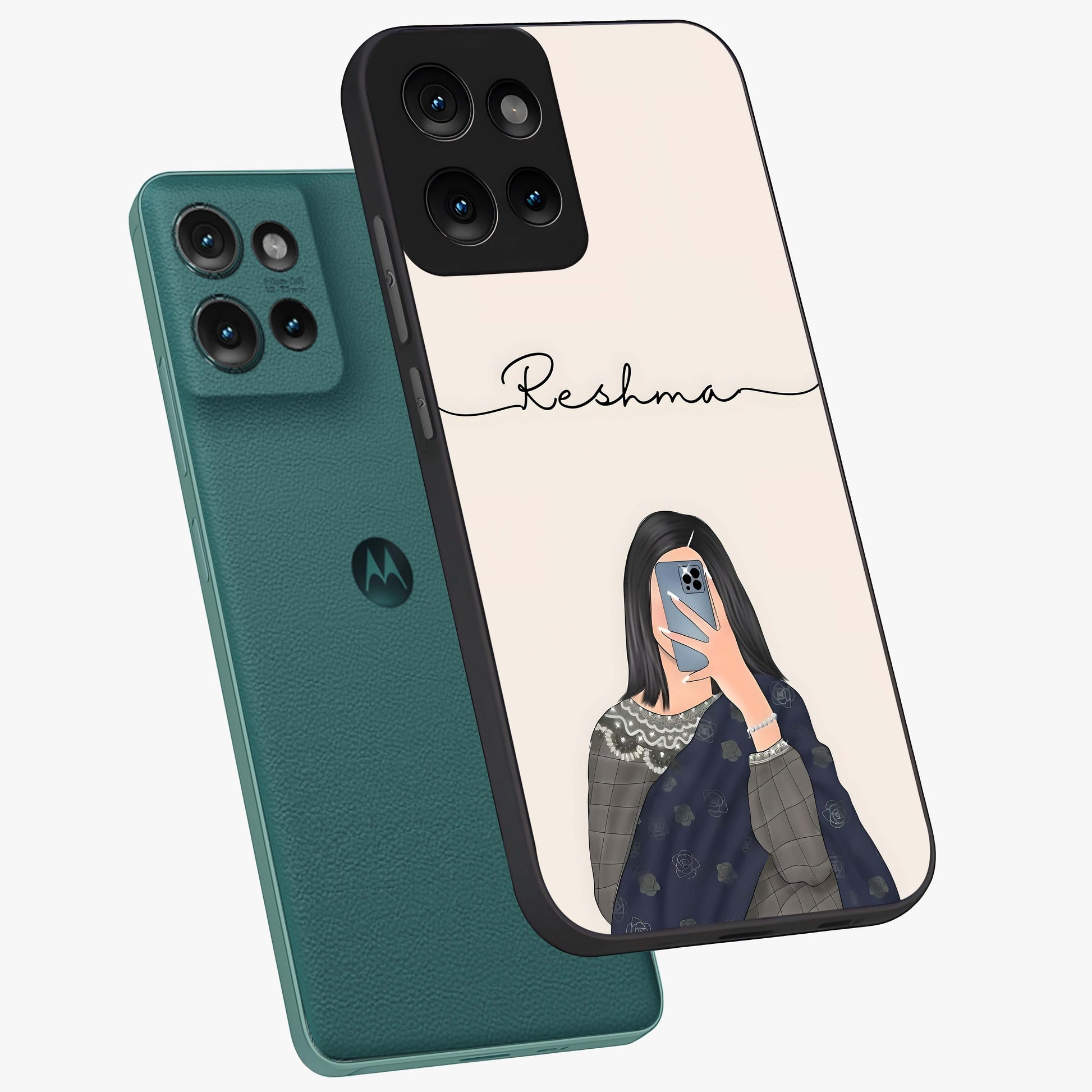 Mirror Mood Muse With Custom Name Glass Case displayed in angled mockup highlighting aesthetic mirror inspired design with custom name feature.