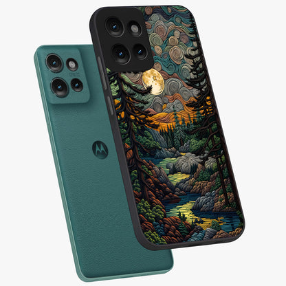 Moonlight Forest Dream Glass Case displayed in angled mockup highlighting dreamy forest design with glowing moon aesthetic.